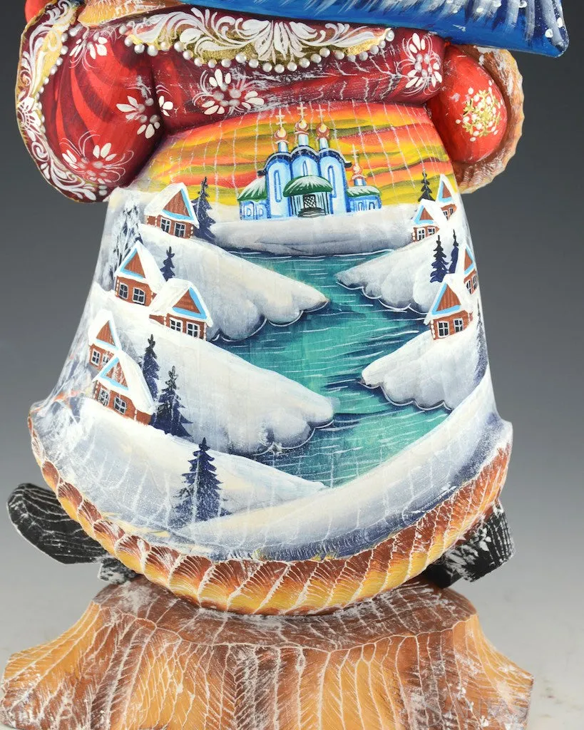 13 inch Russian Santa on Stump with Two Troika Scenes