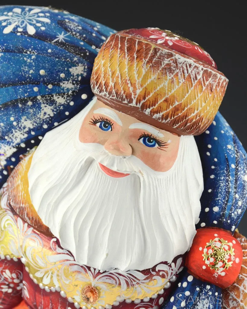 13 inch Russian Santa on Stump with Two Troika Scenes