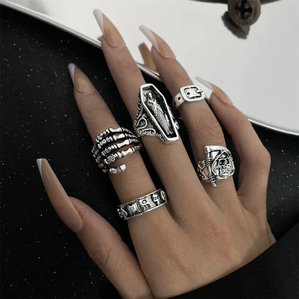 2023 Gothic Skeleton Unisex Ring Set Punk Grunge Butterfly Frog Woman Man Jewelry Hip Hop Party Street Ring Accessories New Gift