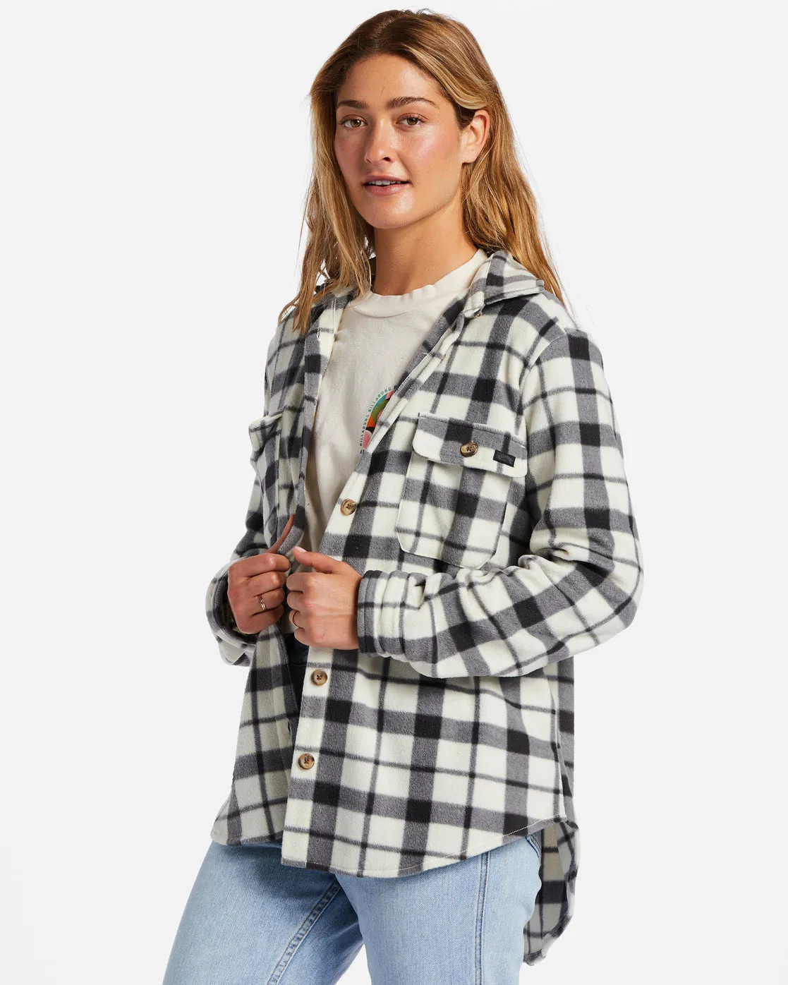 A/Div Forge Fleece Flannel Shacket - White Black 2