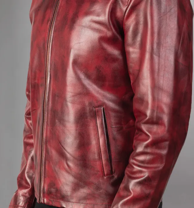 Alex Distressed Burgundy Leather Jacket