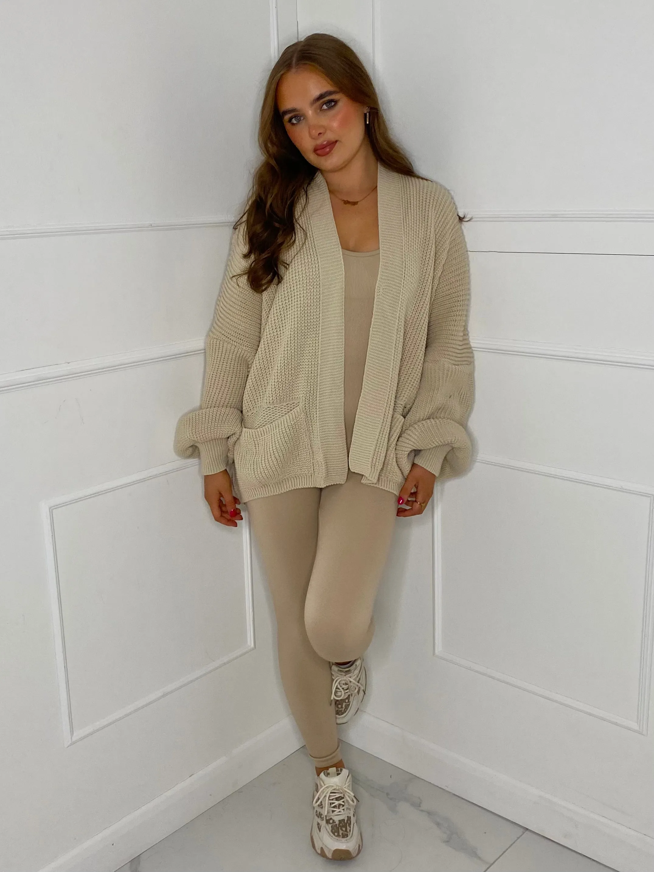 Balloon Sleeve Knitted Cardigan - Cream