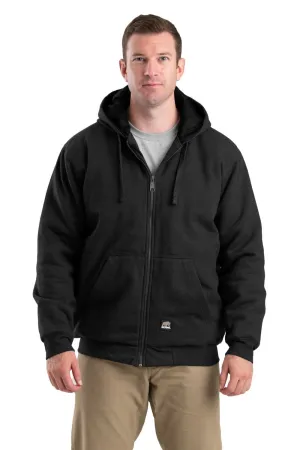 Berne Mens Black Cotton Blend Highland Insulated Zip Hooded Sweatshirt