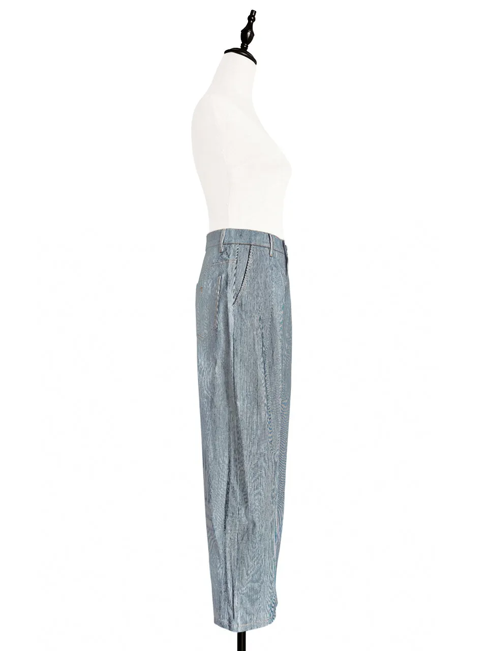 Blue Stripe Wideleg Slouchy Logo Embroidery Trousers