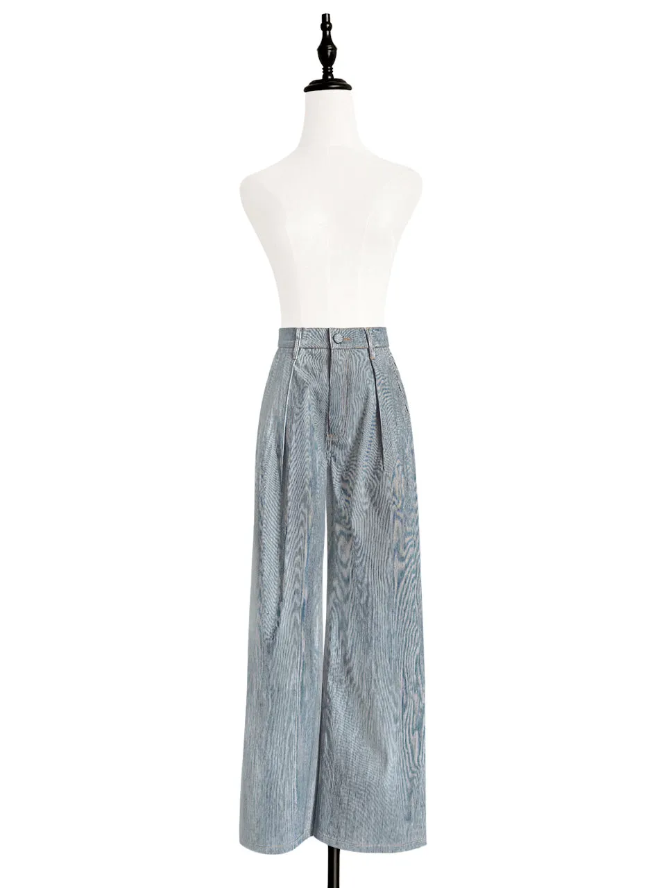 Blue Stripe Wideleg Slouchy Logo Embroidery Trousers