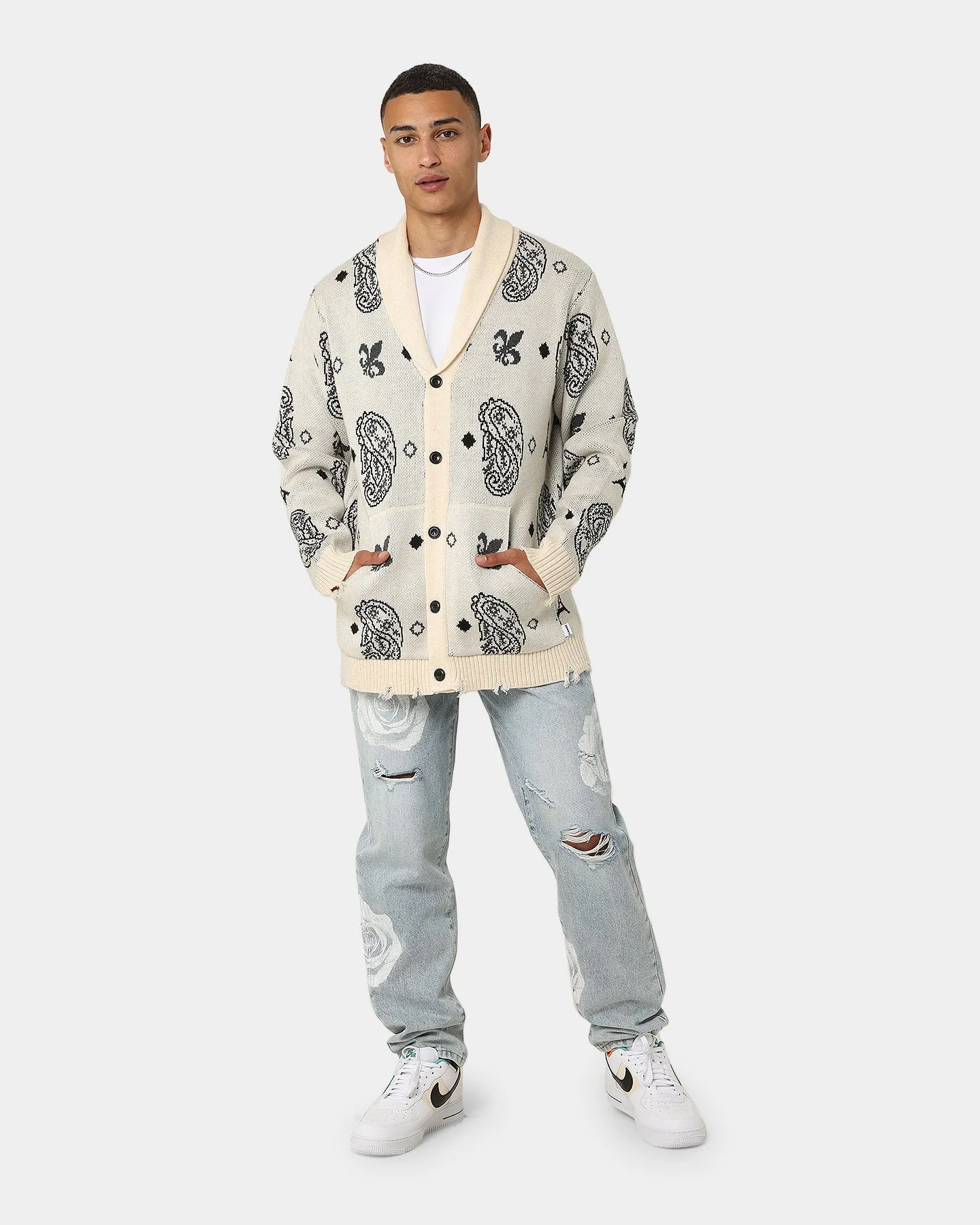 Carre Bandana Distressed Cardigan Off White