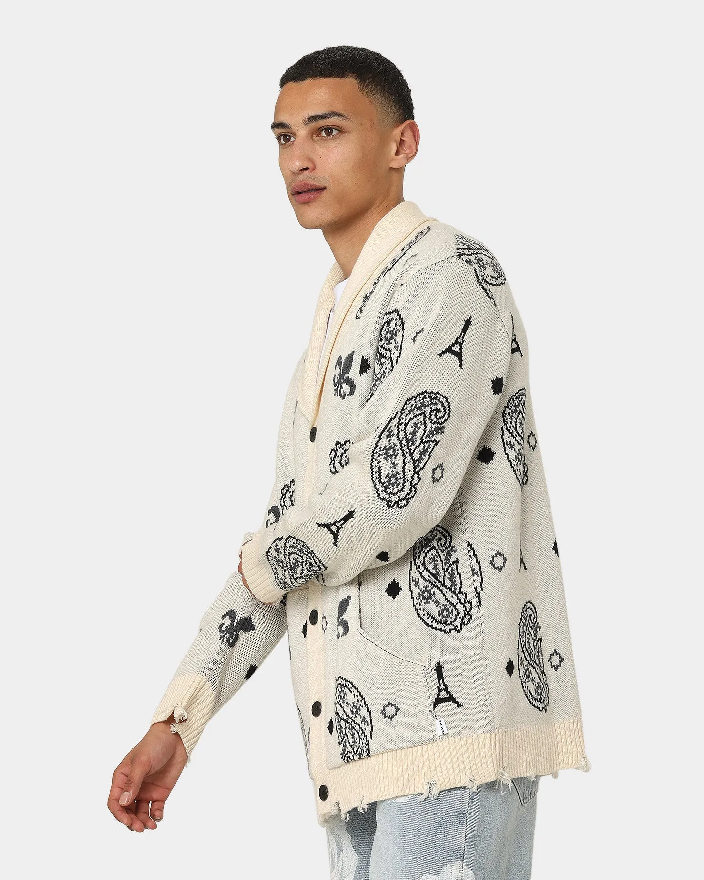 Carre Bandana Distressed Cardigan Off White