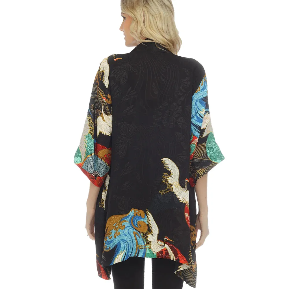 Citron Sun Waves & Crane Print Kimono - 0917-SWC