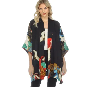 Citron Sun Waves & Crane Print Kimono - 0917-SWC