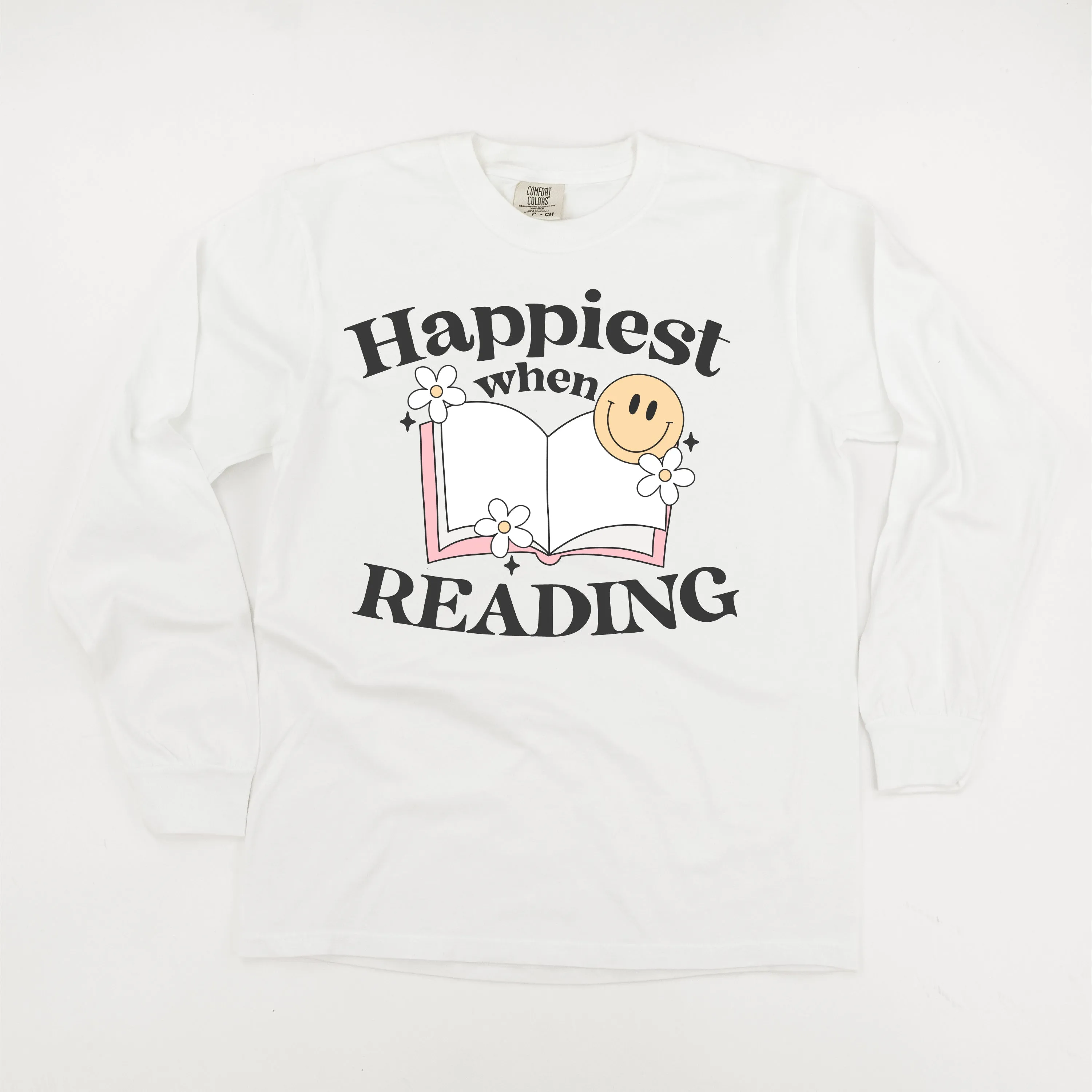 Happiest When Reading - LONG SLEEVE COMFORT COLORS TEE