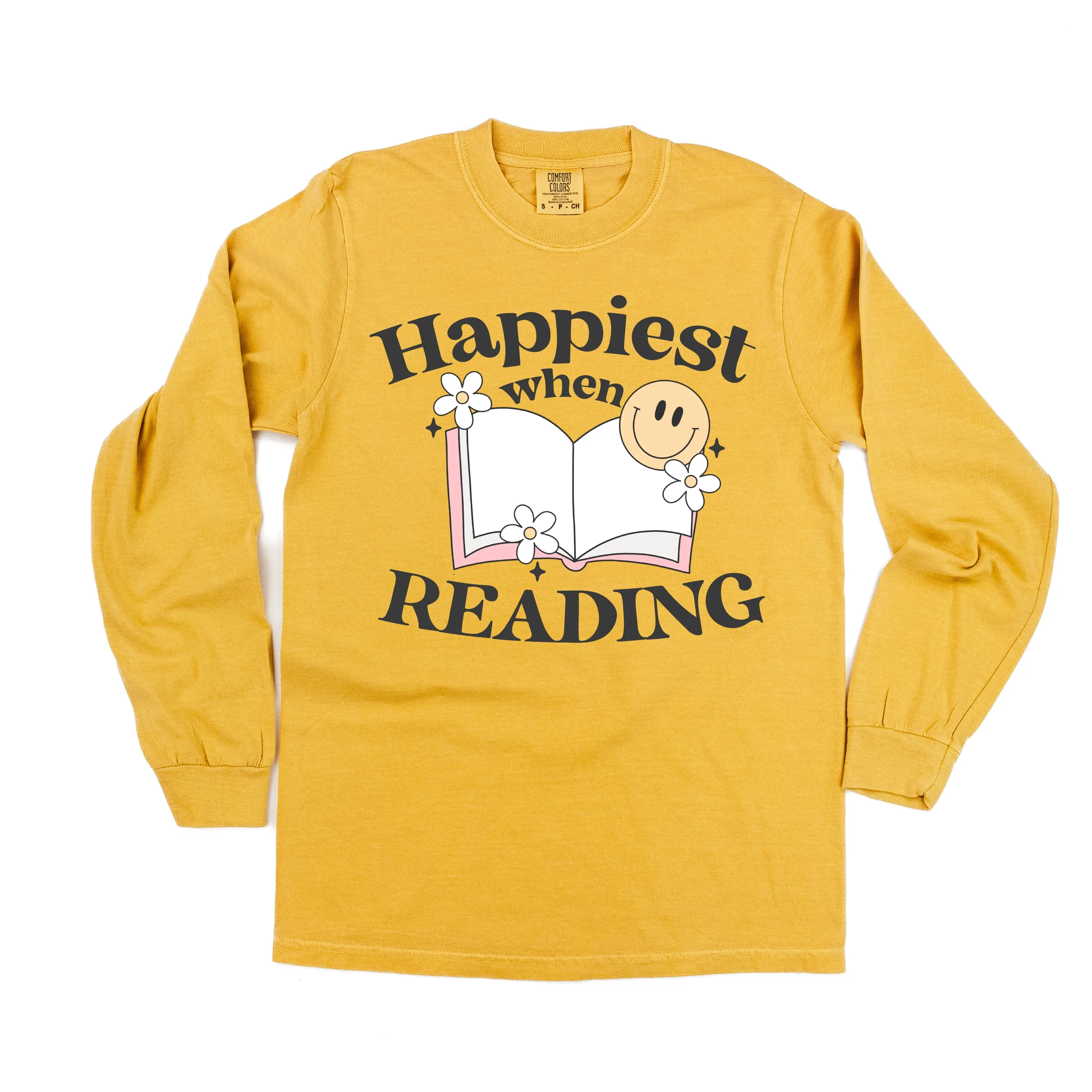 Happiest When Reading - LONG SLEEVE COMFORT COLORS TEE