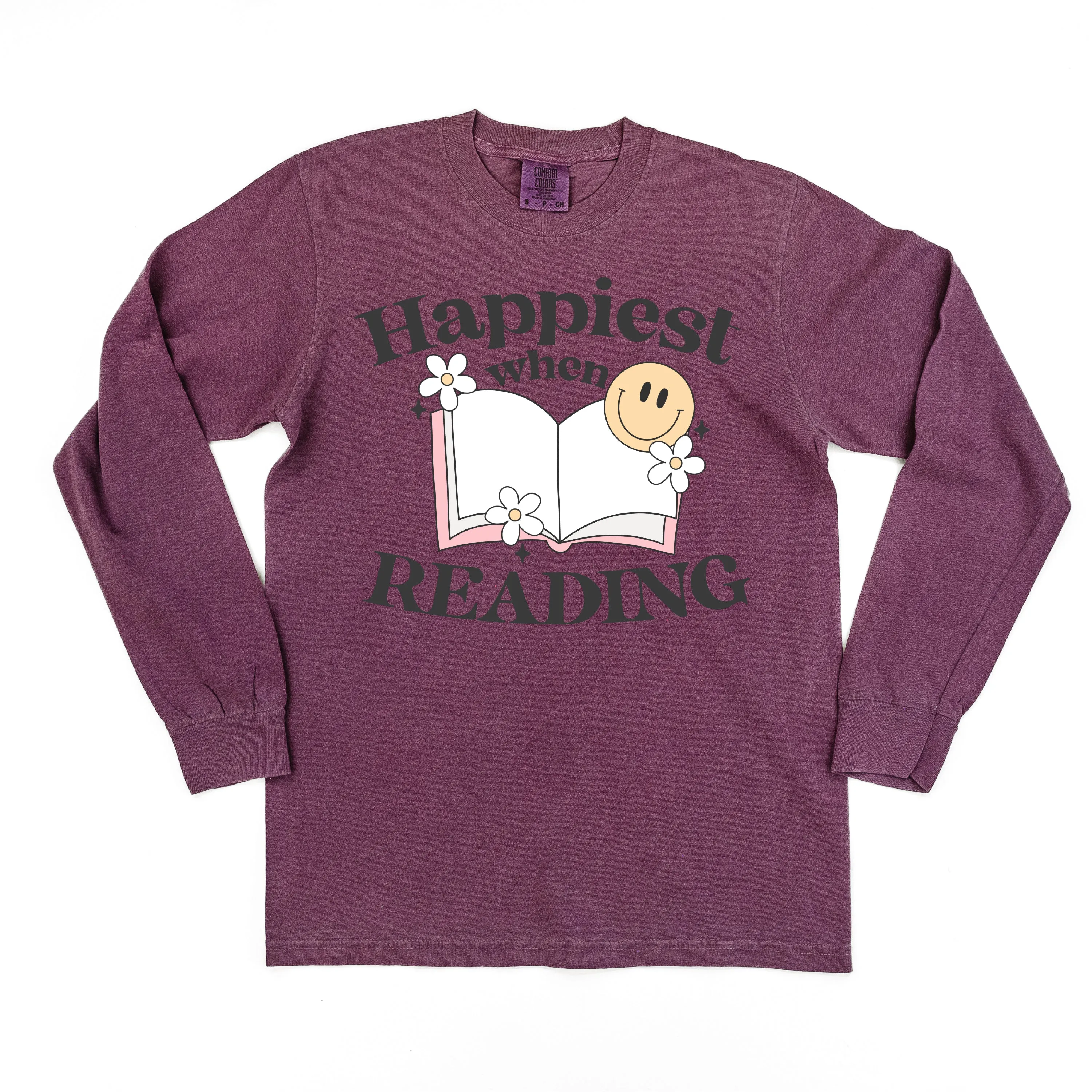 Happiest When Reading - LONG SLEEVE COMFORT COLORS TEE