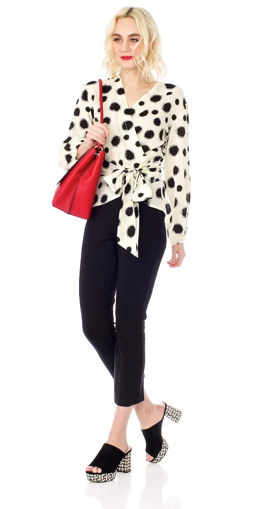 Kusama Wrap Blouse, cream/black