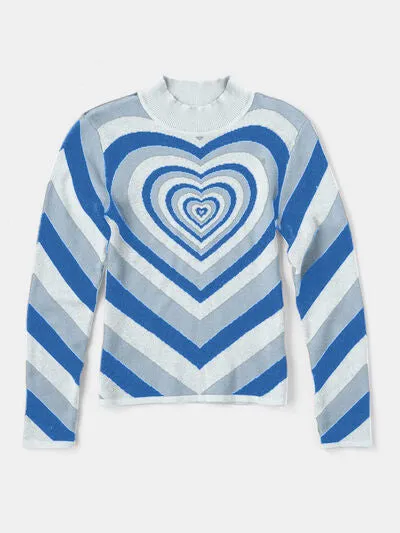 Lucky Valentine Heart Graphic Mock Neck Long Sleeve Sweater | 4 Colors | Poundton