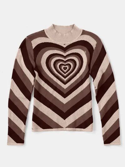 Lucky Valentine Heart Graphic Mock Neck Long Sleeve Sweater | 4 Colors | Poundton