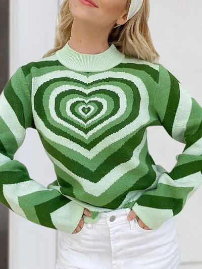 Lucky Valentine Heart Graphic Mock Neck Long Sleeve Sweater | 4 Colors | Poundton