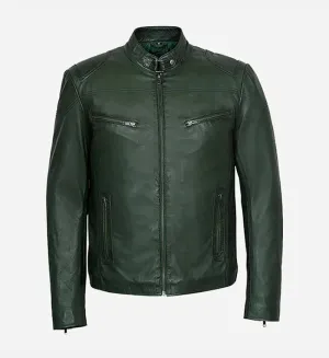 Men's Cafe Racer Dark Green Leather Jacket