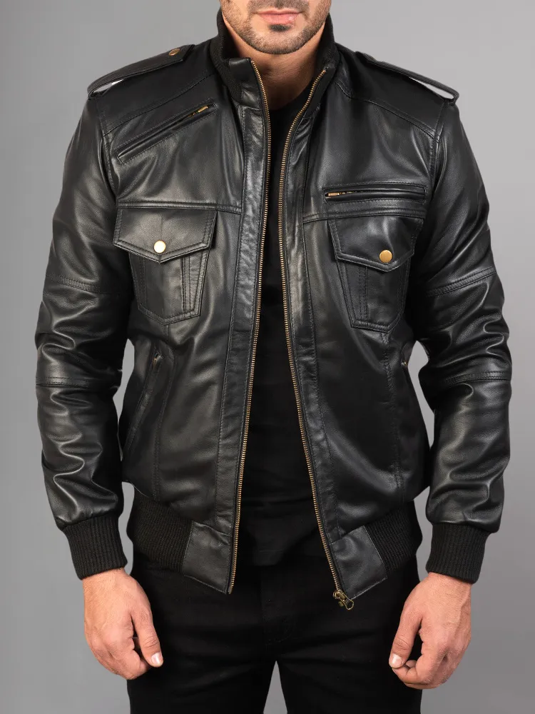 Men's Camo Skull Bomber Leather Jacket