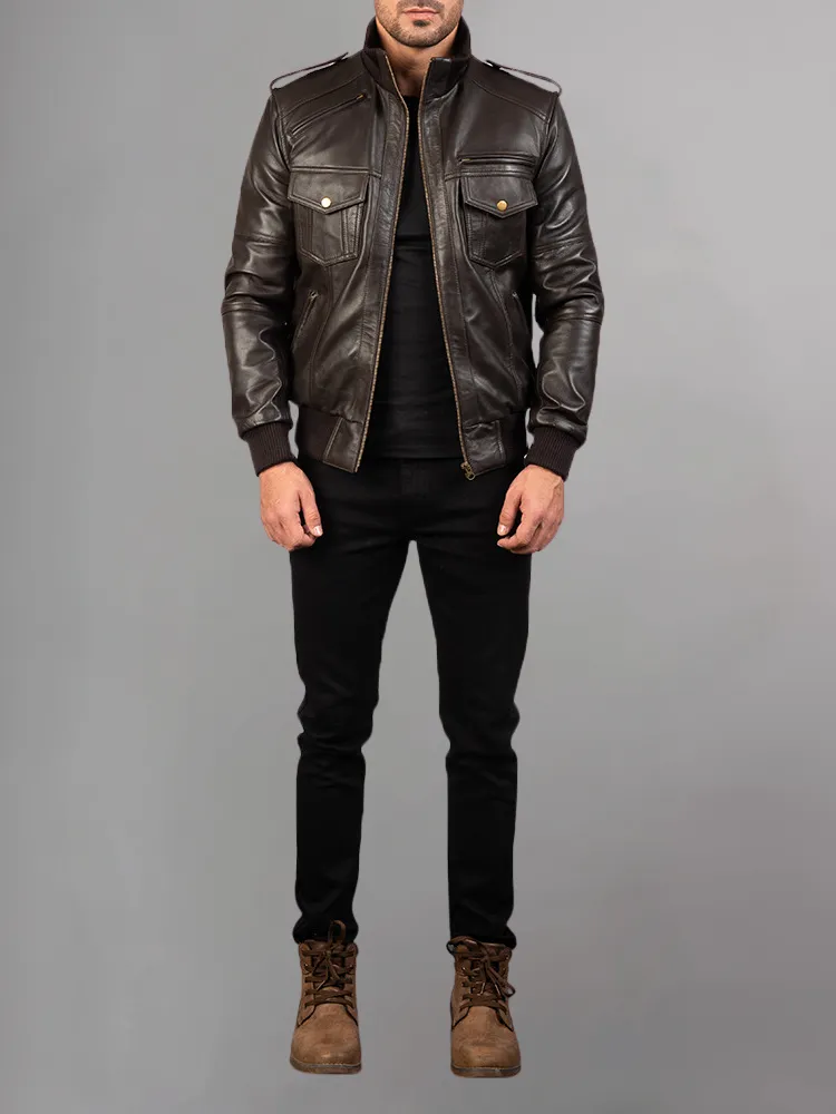 Men's Camo Skull Bomber Leather Jacket