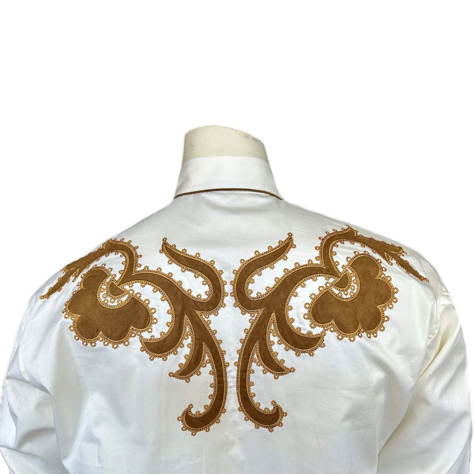 Men's Vintage Chamois & Embroidery Western Shirt in Ivory