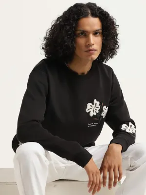 Nuon Black Floral Cotton Relaxed Fit Sweatshirt