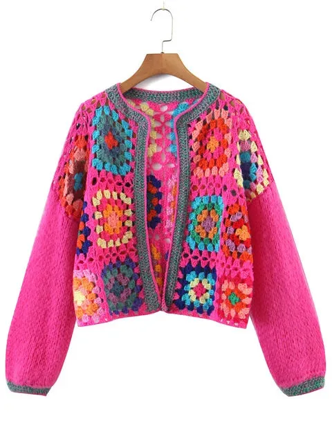 Pink Floral Hand Crochet Cardigan - Fern and Oak