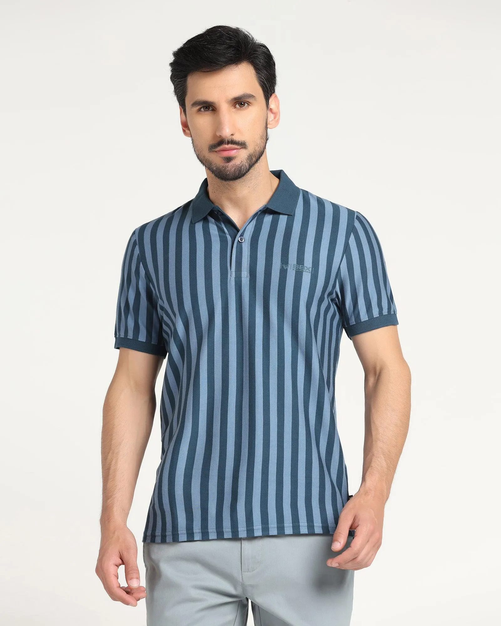 Polo Teal Blue Striped T-Shirt - Falo