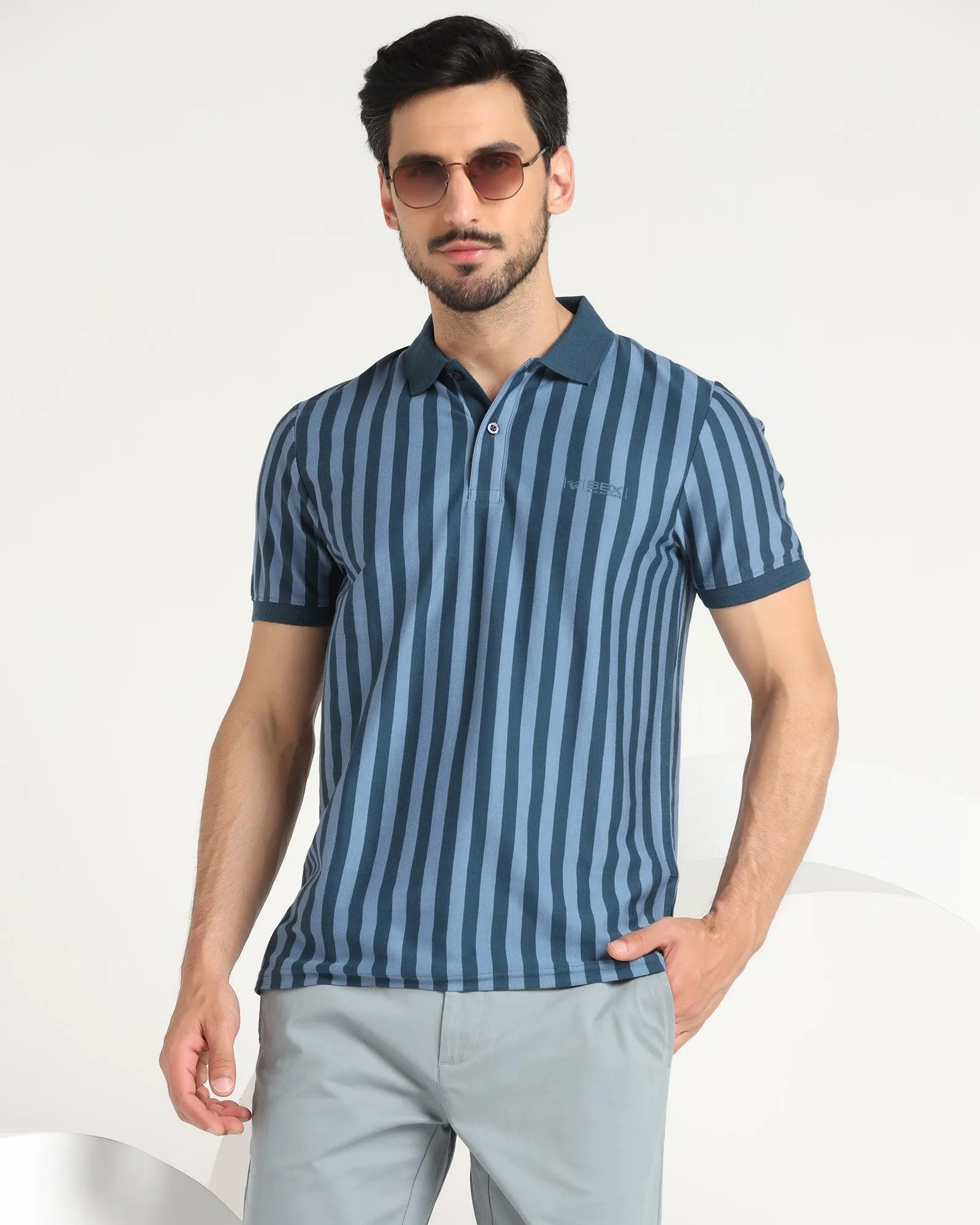 Polo Teal Blue Striped T-Shirt - Falo