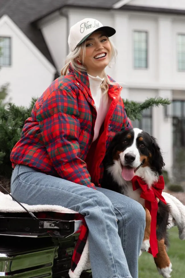 Puff It Up Red Plaid Puffer Jacket