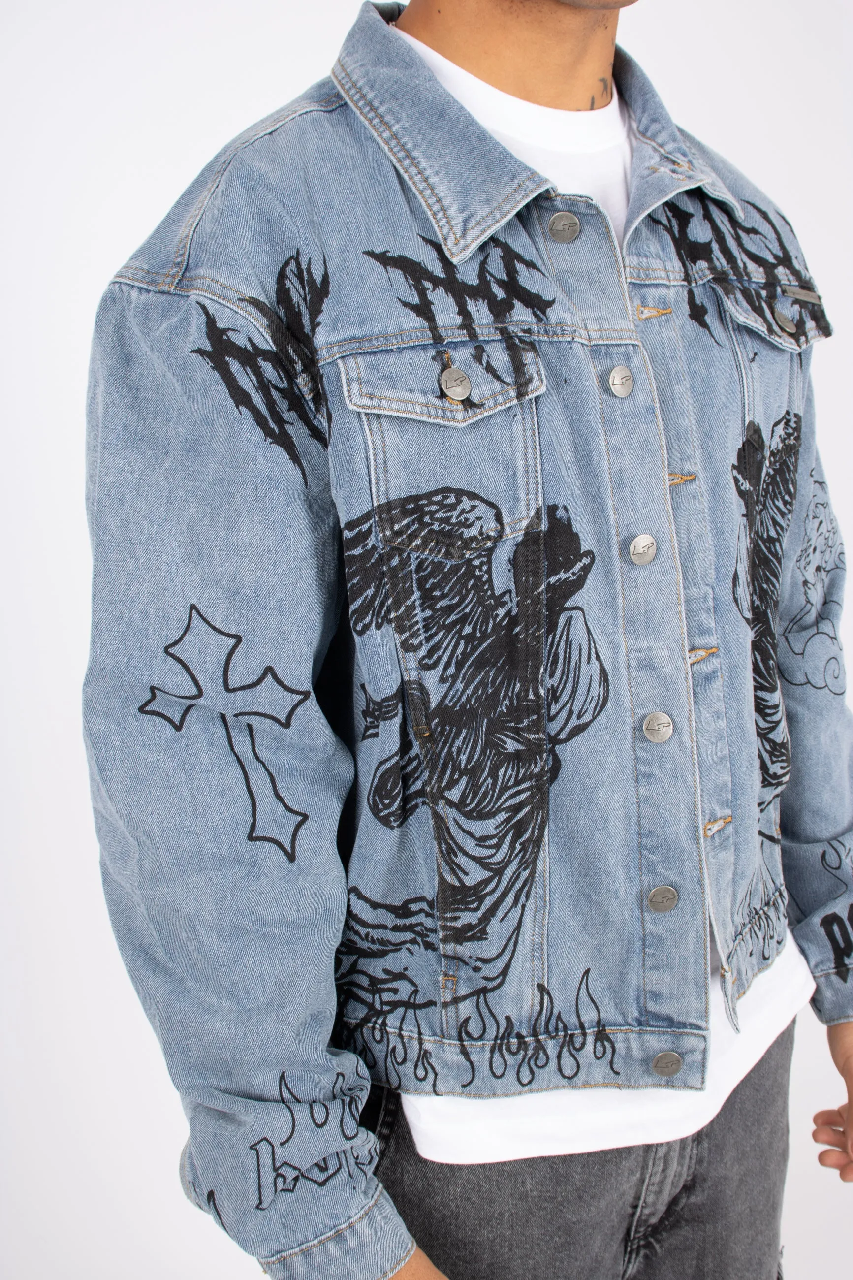 "Only the Blessed" Printed Denim Jacket