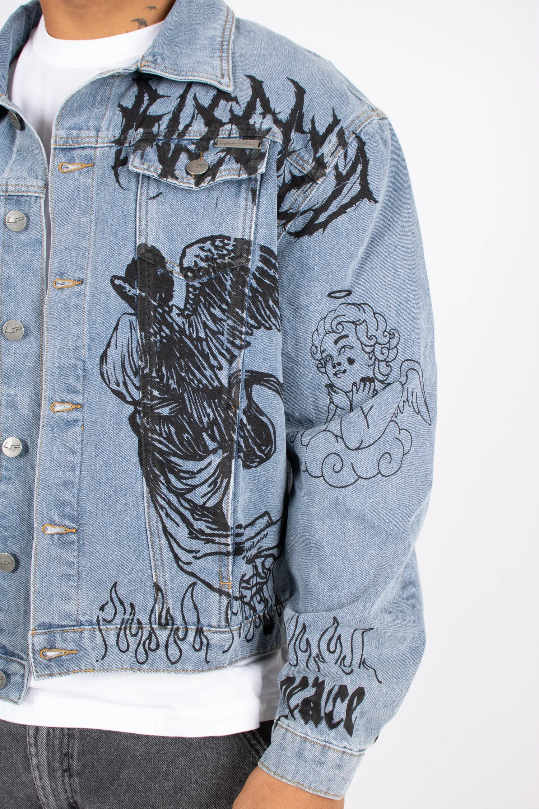 "Only the Blessed" Printed Denim Jacket