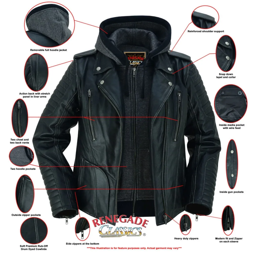 RC877 Women's Hooded Motorcycle Jacket with Rub-Off Finish