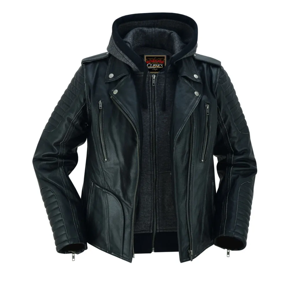 RC877 Women's Hooded Motorcycle Jacket with Rub-Off Finish