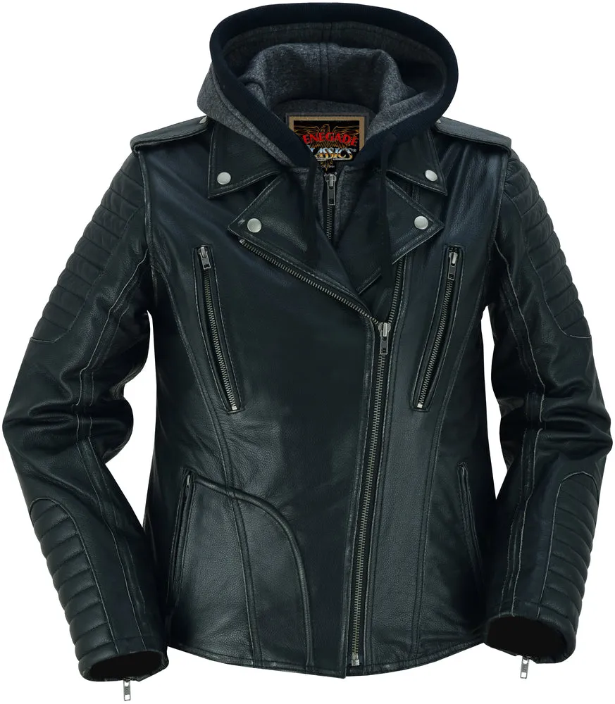 RC877 Women's Hooded Motorcycle Jacket with Rub-Off Finish