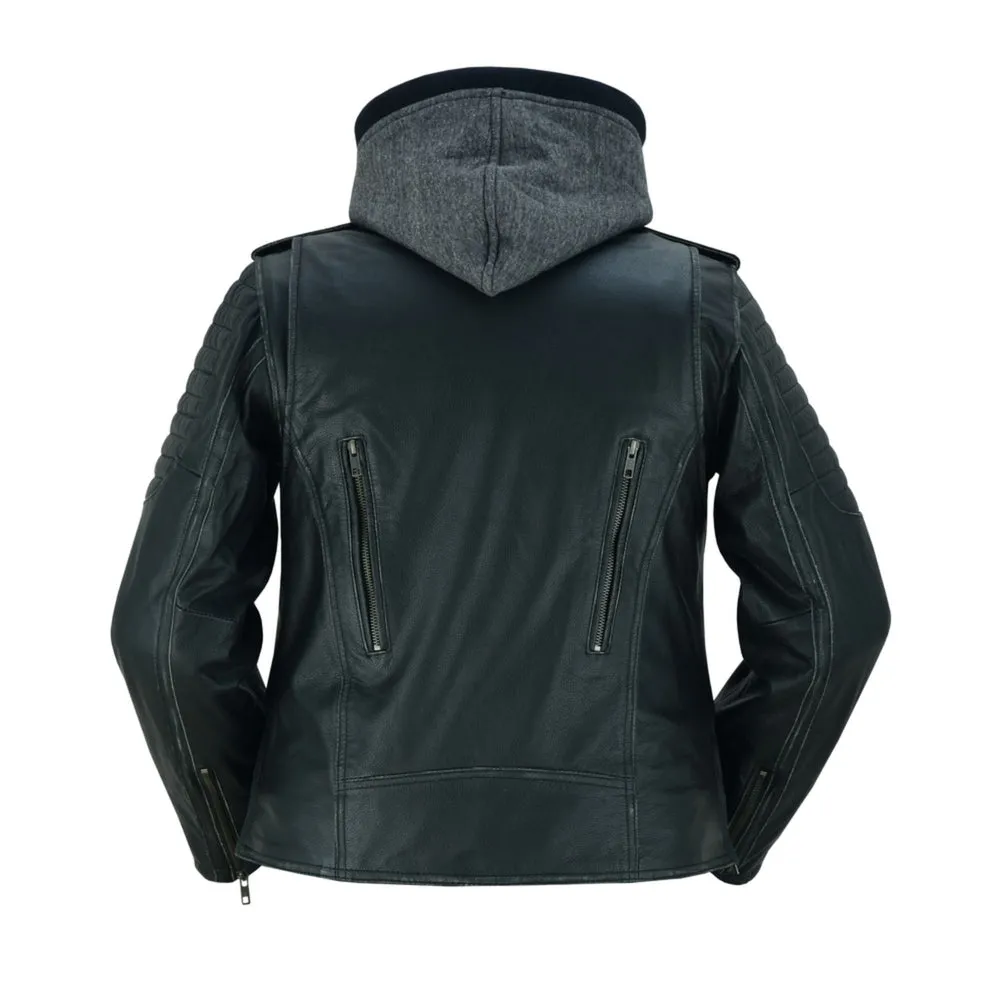 RC877 Women's Hooded Motorcycle Jacket with Rub-Off Finish