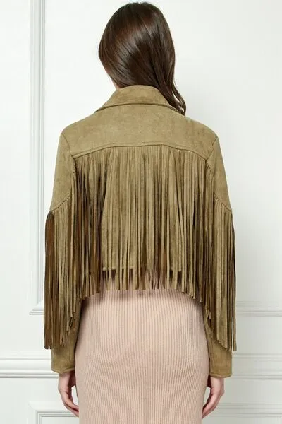 Suede Fringe Long Sleeve Moto Jacket