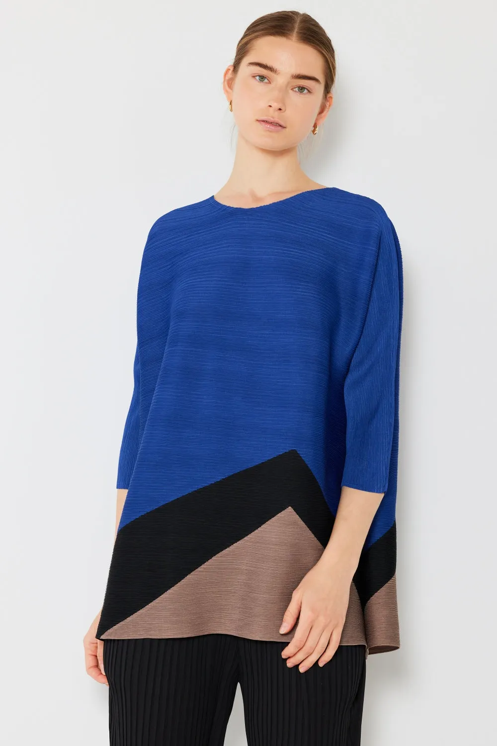 TEEK - Swim Pleated Horizontal Rib Color Block Top