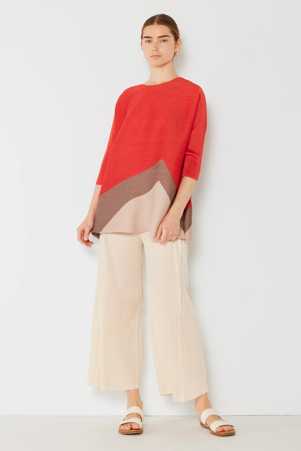 TEEK - Swim Pleated Horizontal Rib Color Block Top