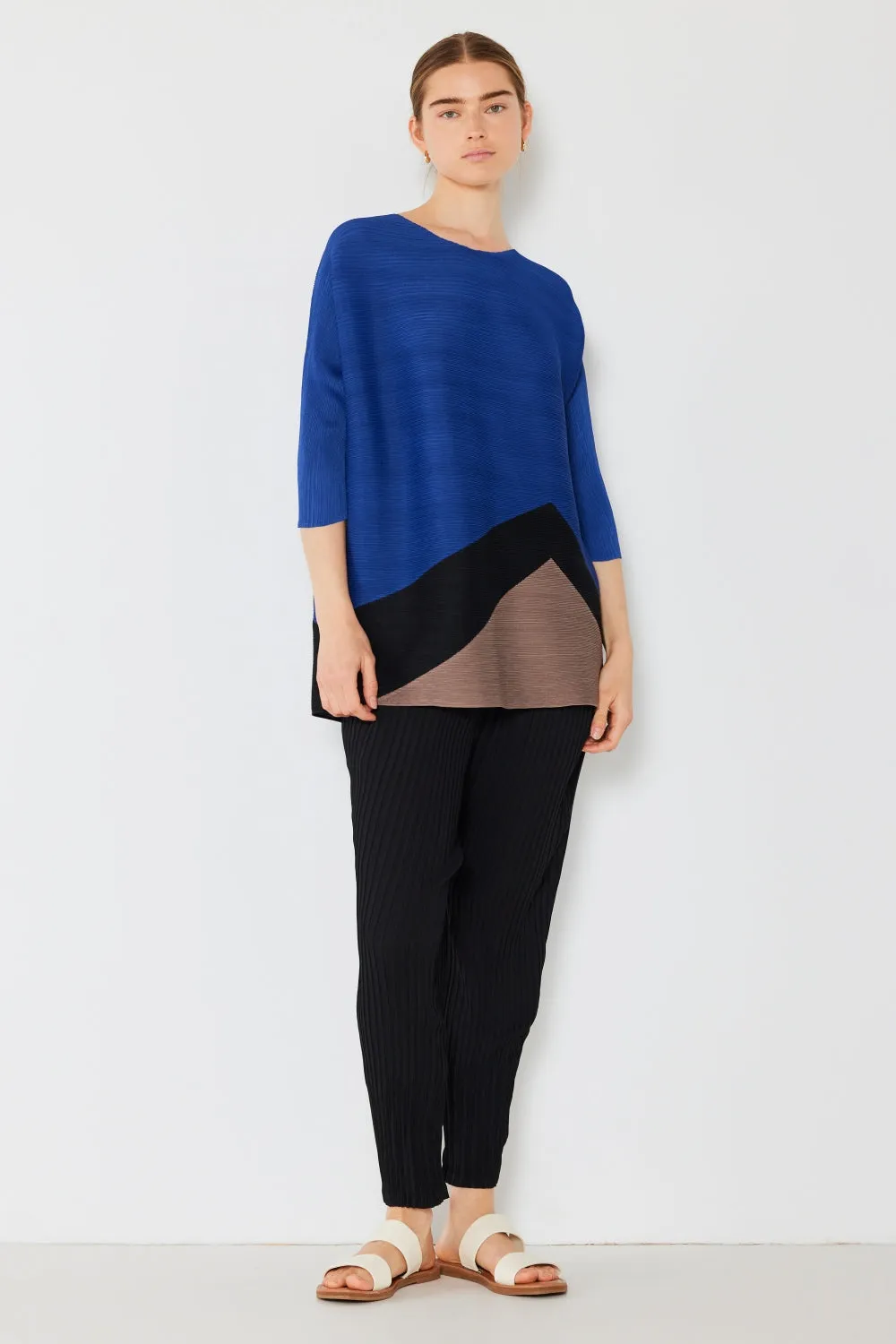 TEEK - Swim Pleated Horizontal Rib Color Block Top