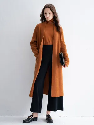 Thickened Mid-length Belted Knit Cashmere Wool Blended Cardigan