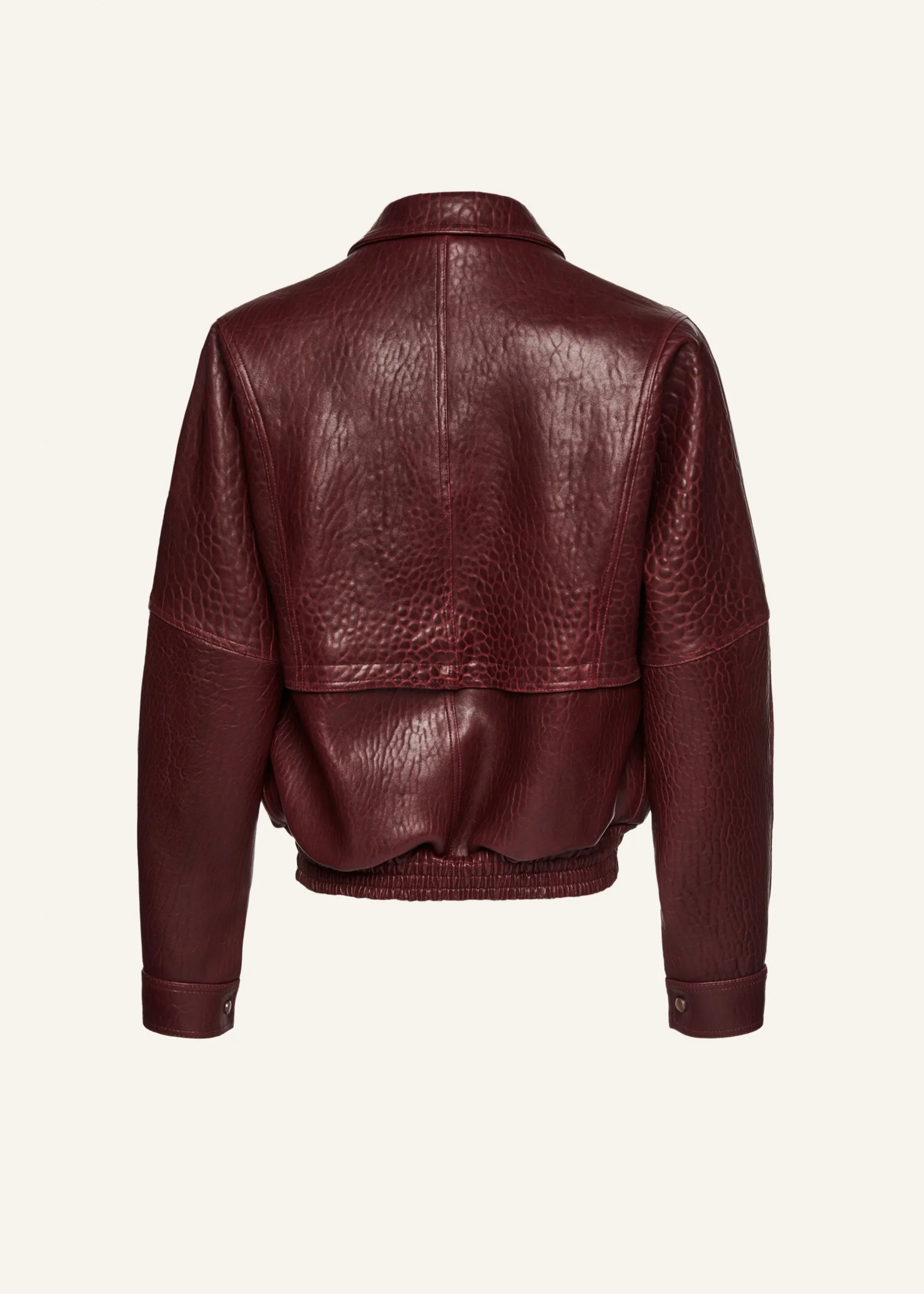 Vintage leather bomber jacket in embossed burgundy