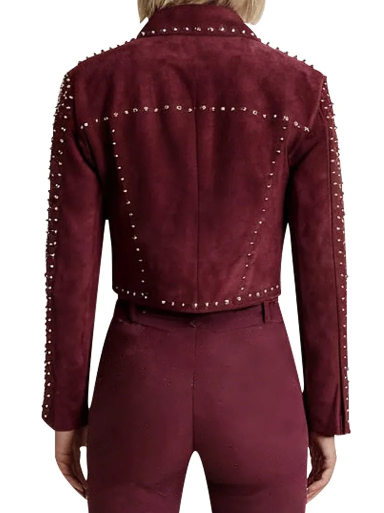 Women’s Burgundy Suede Jacket With Silver Stud Detailing