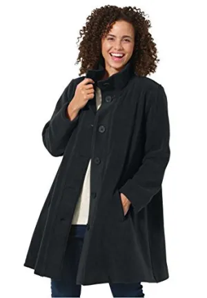 Women's Plus Size Jacket, Swing Style, In Cozy Fleece Black,2X