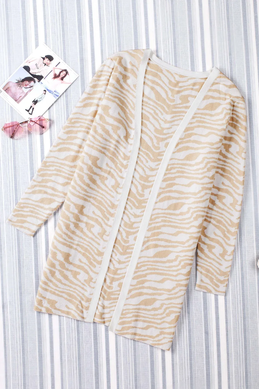 Women's Zebra Print Open Front Long Cardigan