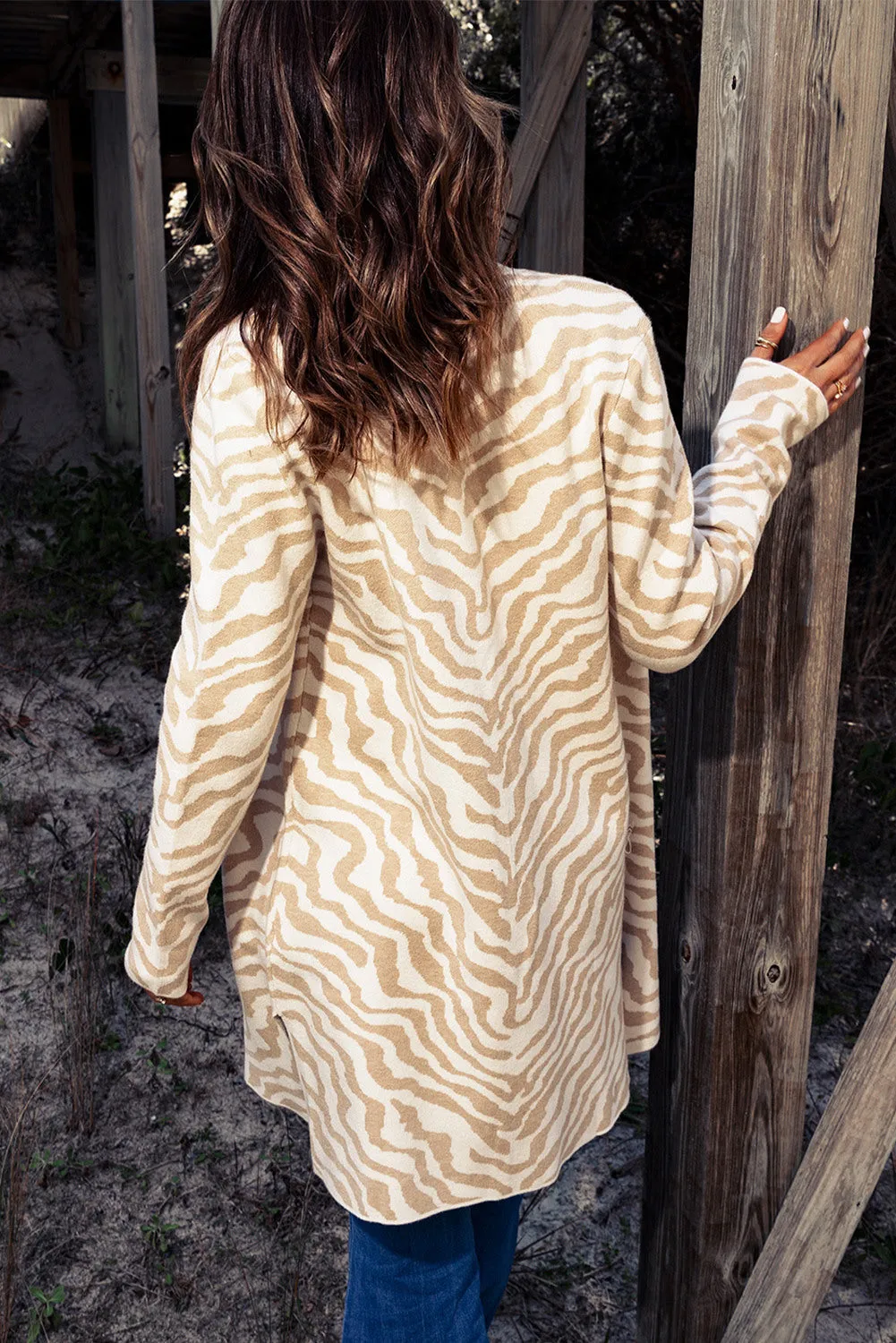 Women's Zebra Print Open Front Long Cardigan