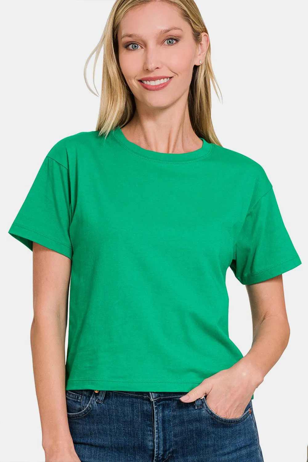 Women's Zenana Round Neck Short Sleeve Cropped T-Shirt